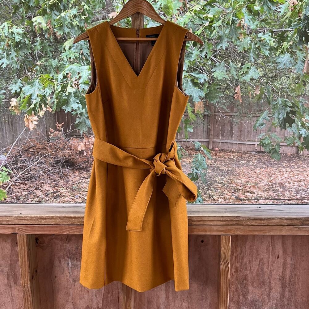 J.Crew Women's Mustard Yellow Belted Wool Sheath Dress Size 12